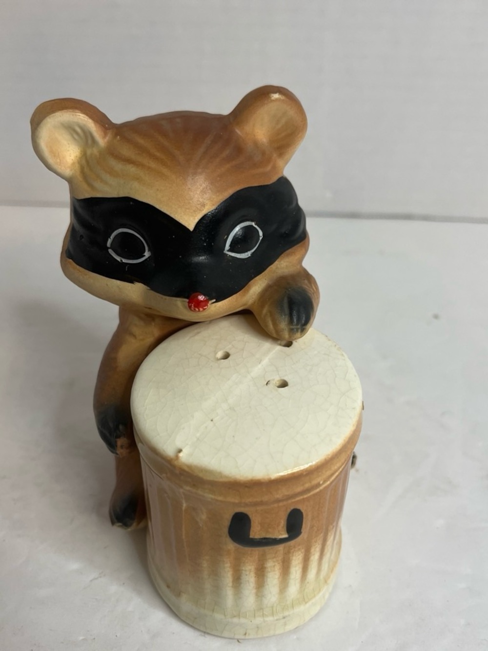 Ceramic Raccoon Salt Shaker in Brown and Black - Decorative Table Accent